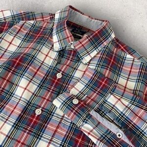 Bonobos Shirt Mens Medium Red Blue Plaid Long Sleeve Button Up Cotton F469